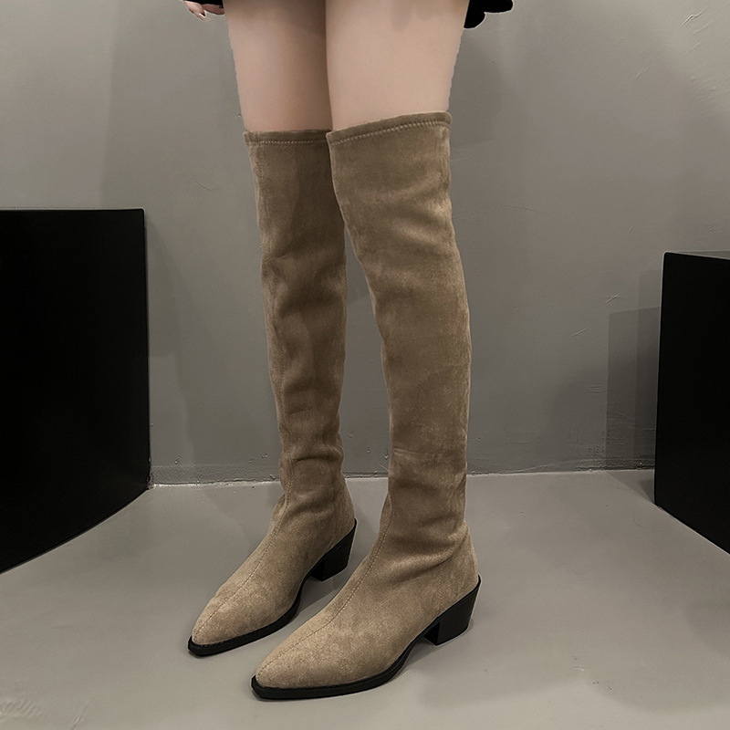 Women'S Fashion Winter 2025 - ยืดหนังนุ่มผู้หญิงกว่าเข่ารองเท้าบูทสูงแฟชั่น Pointed Toe รองเท้าฤดูใบไม้ร่วงฤดูหนาวหนาส้นสุภาพสตรียาว Booties