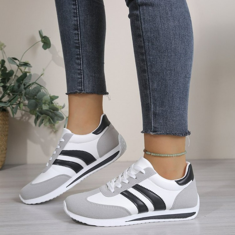 Sneakers Fashion Women - รองเท้าผ้าใบสีขาวแฟชั่นแบบผูกเชือก น้ำหนักเบา สวมใส่สบาย เหมาะสำหรับผู้หญิง ใช้ได้หลากหลายโอกาส ทั้งเดินเล่นในบ้านและนอกบ้าน