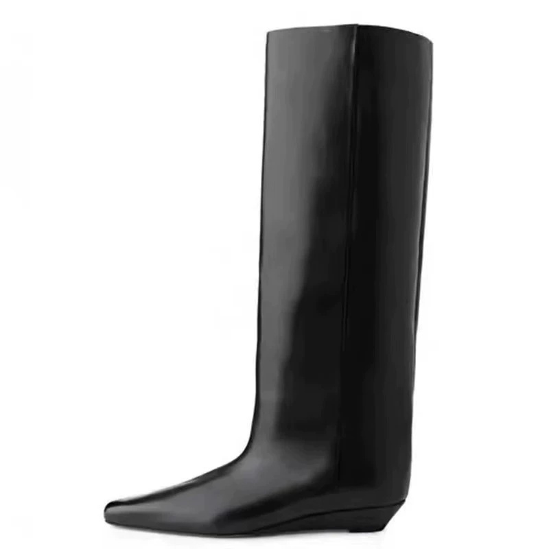 Winter Fashion Women Boots - แฟชั่นผู้หญิงเข่ารองเท้าบูทสูงชี้ Toe Wedges สวมใส่ Femme Retro