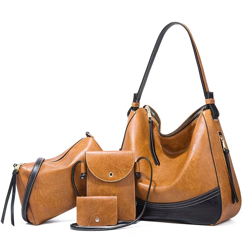 Crossbody Bag Women - ชุดกระเป๋าผู้หญิง - ชุด 4 ชิ้น สีตัดกันเรียบง่าย