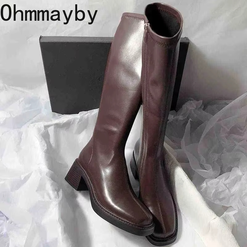 Winter Fashion Women Boots - Vintage ส้นหนาผู้หญิงเข่ารองเท้าบูทสูงแฟชั่นซิปด้านข้างรองเท้าฤดูใบไม้ร่วงฤดูหนาวสุภาพสตรีกระชับยาว Botas De Mujer