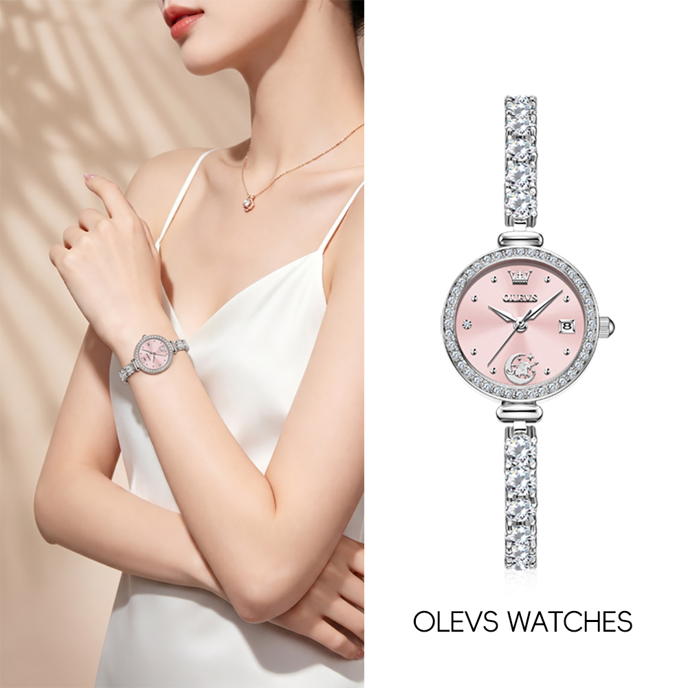 Women Fashion Simple - OLEVS 2998 นาฬิกาแบรนด์แท้ของแท้สำหรับผู้หญิง กล่องของขวัญ สร้อยข้อมือ นาฬิกาผู้หญิงแบบควอตซ์เรียบง่าย