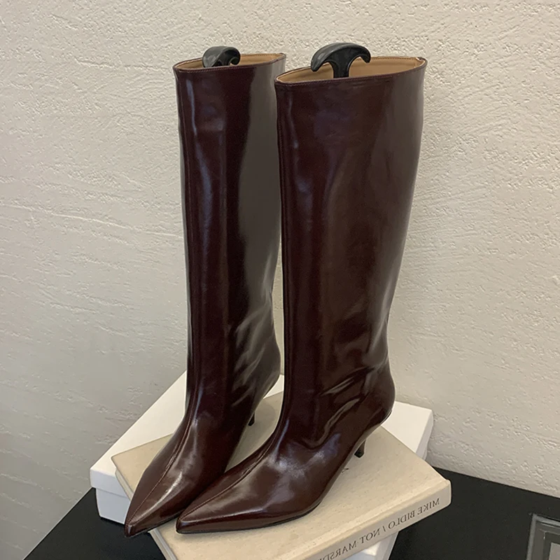 Winter Fashion Women Boots - Aneikeh แฟชั่นฤดูหนาว Street สไตล์ผู้หญิงเข่า-รองเท้าบูทสูงชี้ Toe บางส้นแฟชั่นสุภาพสตรีรองเท้า