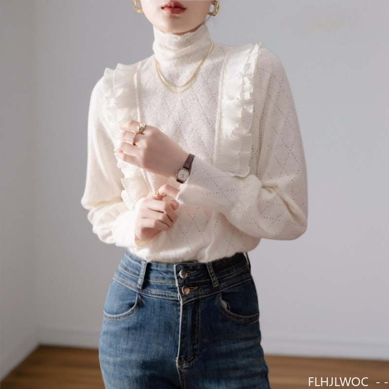 Women'S Fashion Designer Clothes - เสื้อคอเต่าสไตล์ฝรั่งเศส เสื้อเบลาส์ ปีใหม่ 2026 ฤดูใบไม้ผลิ ฤดูหนาว