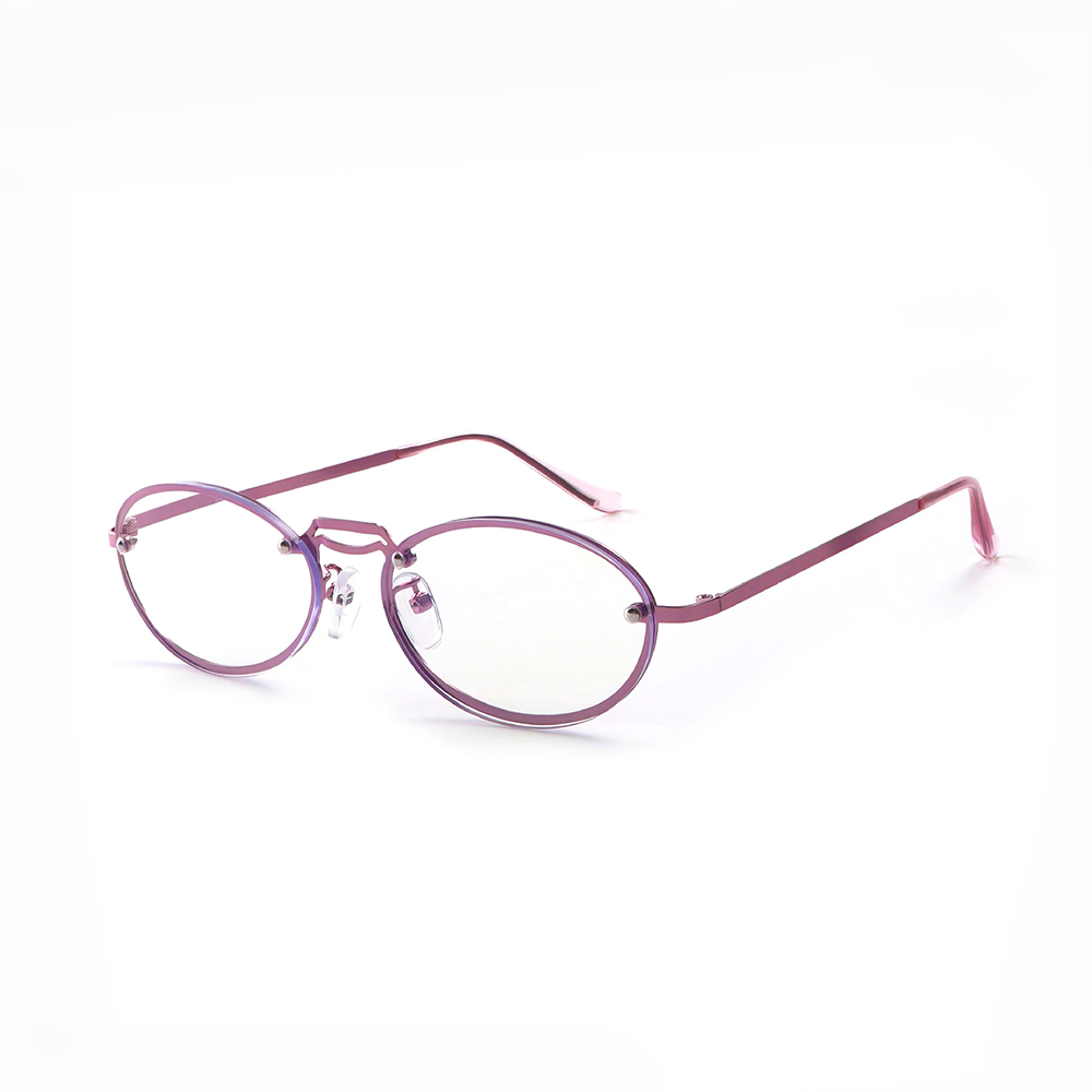 Women'S Fashion Glasses With Clear Lenses - แว่นตาอ่านหนังสือป้องกันแสงสีฟ้าทรงวงรีสีม่วงสำหรับผู้หญิงแฟชั่นกรอบโลหะแว่นตาสายตายาวแบบพกพาเลนส์ใสสำหรับสำนักงาน