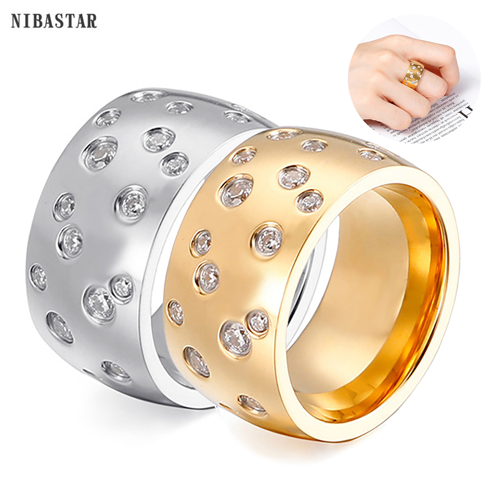 Women'S Fashion Retailers - NIBASTAR สแตนเลสผู้หญิง 10 มม.แหวน Shining คริสตัลงานแต่งงานสัญญาเครื่องประดับขายส่งขายปลีกขายส่ง