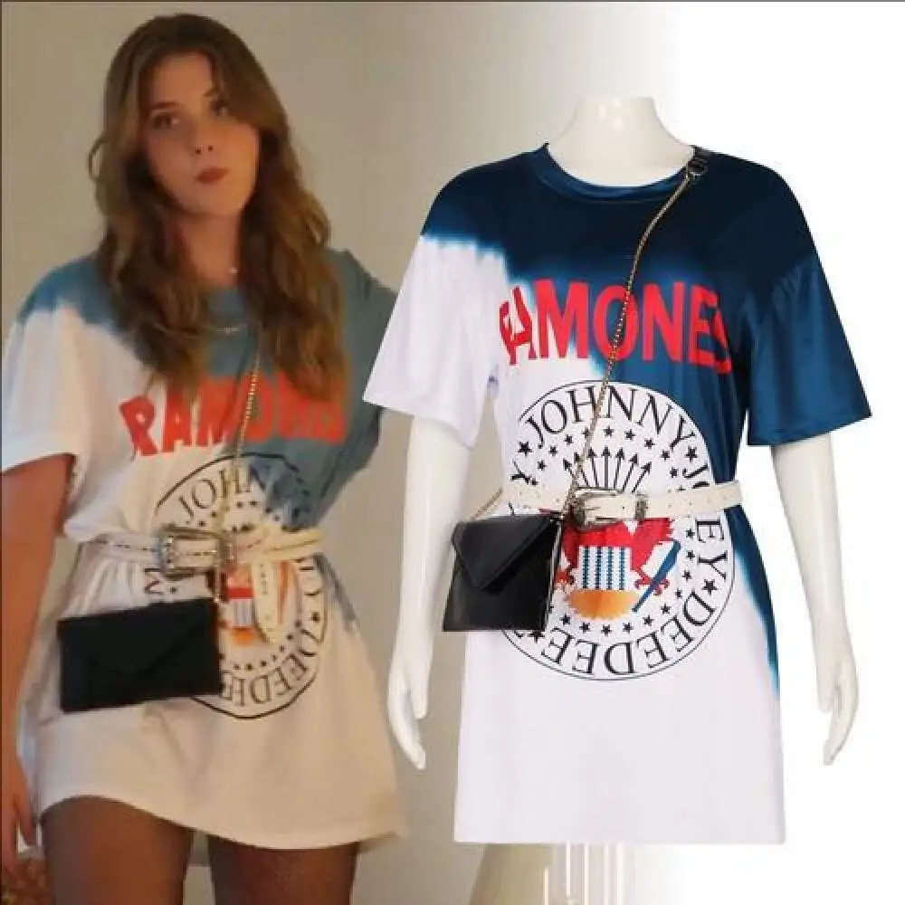 Belted Shirt Dress - ชุดคอสเพลย์จากอนิเมะเรื่อง My Fault ลายกราฟฟิตี้ เสื้อยืดยาวพร้อมเข็มขัดและกระเป๋า สำหรับงานปาร์ตี้ฮาโลวีน