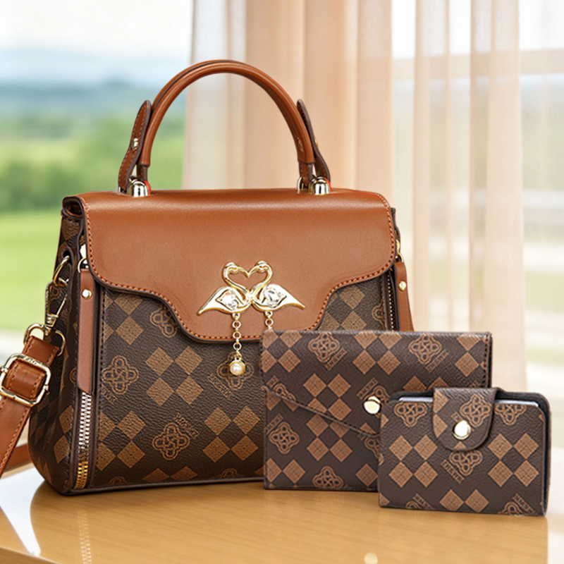 Crossbody Bag Women - ชุดกระเป๋าผู้หญิง 3 ชิ้น กระเป๋าสะพายข้างผู้หญิงลายพิมพ์หรูหราแบบเบาๆ ใช้ได้หลายแบบ รวมถึงสะพายไหล่เดียว