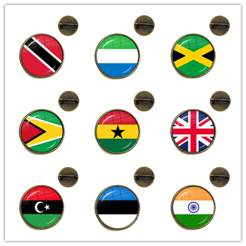 Women Fashion Uk - National Flag เข็มกลัดทรินิแดด,Sierra leone,Jamaica,Guyana,กานา,UK,Libya,เอสโตเนีย, แก้วอินเดีย Cabochon