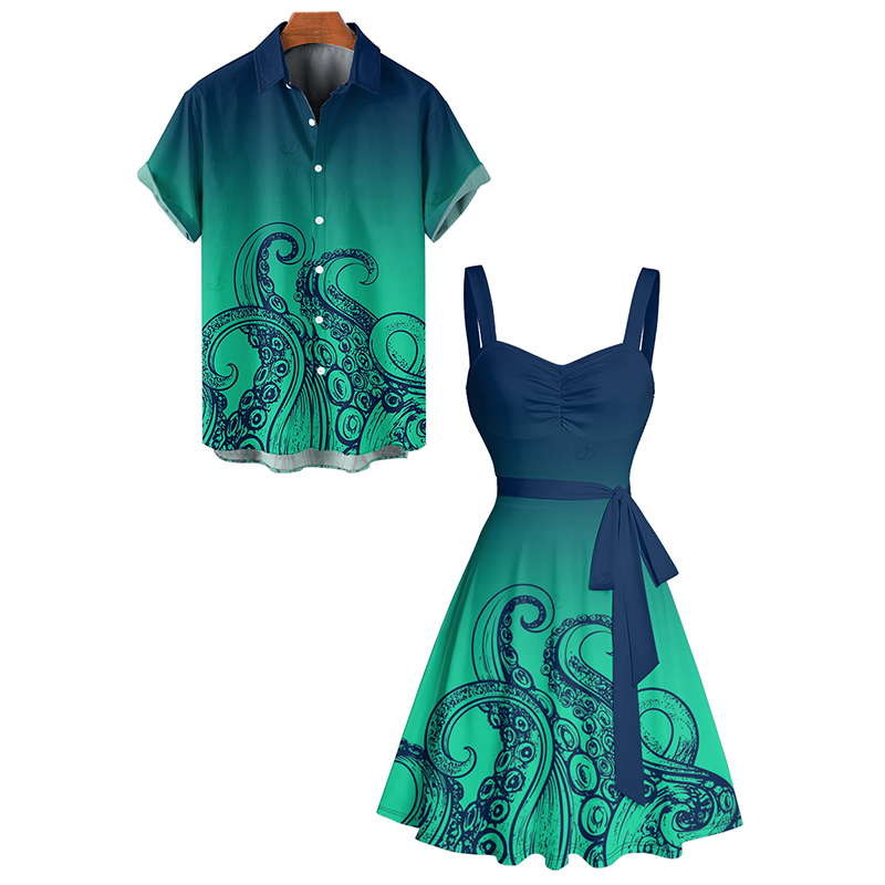 Belted Shirt Dress - Dressfo 2025 วันหยุดชุดคู่ Ruched หน้าอกเข็มขัด Sweetheart