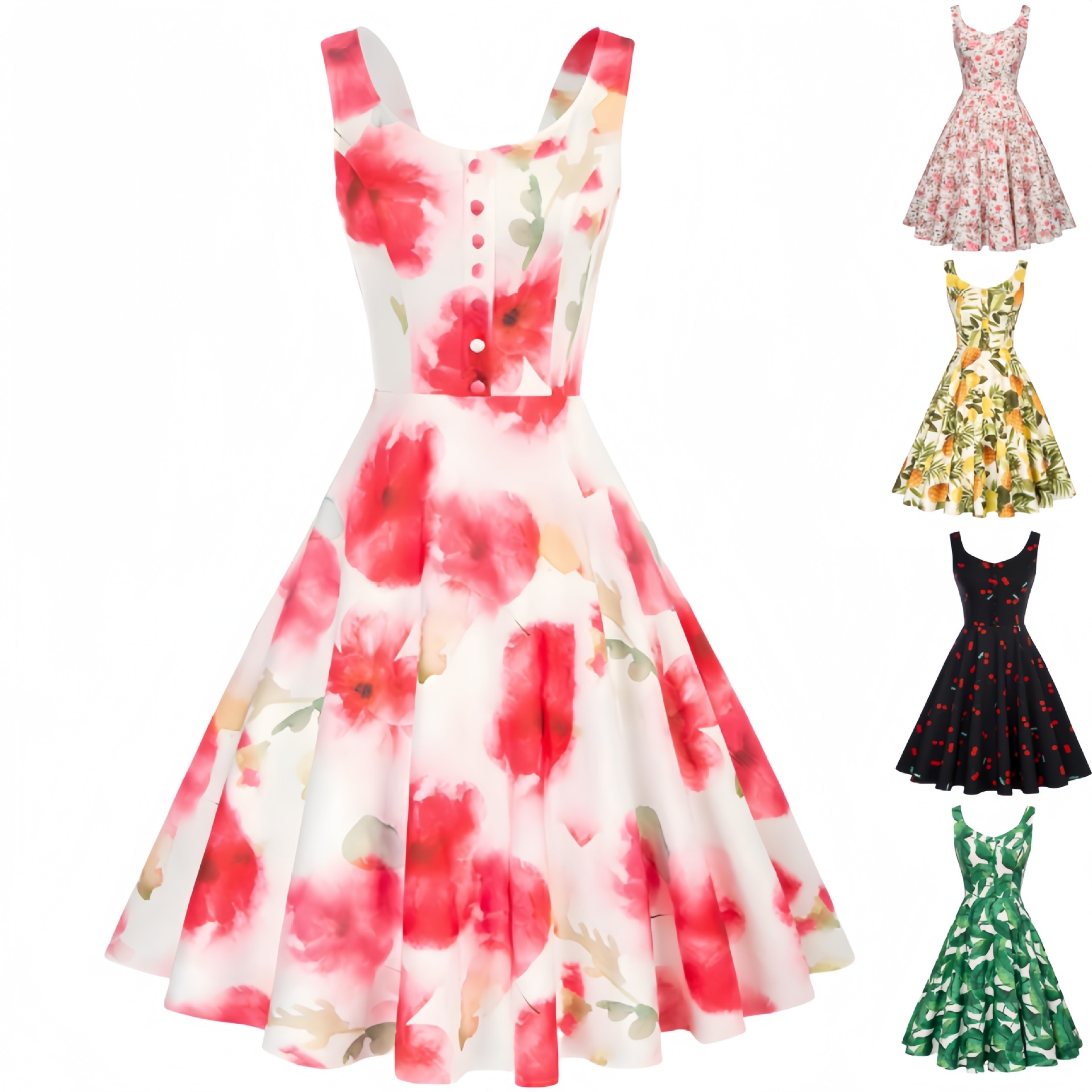 Women'S Fashion In The 1950S - ชุดเดรสค็อกเทลแขนกุดสไตล์เรโทรยุค 1950 ลายพิมพ์สำหรับฤดูร้อน ทรงเอไลน์ เหมาะสำหรับงานเลี้ยงคืนสู่เหย้า