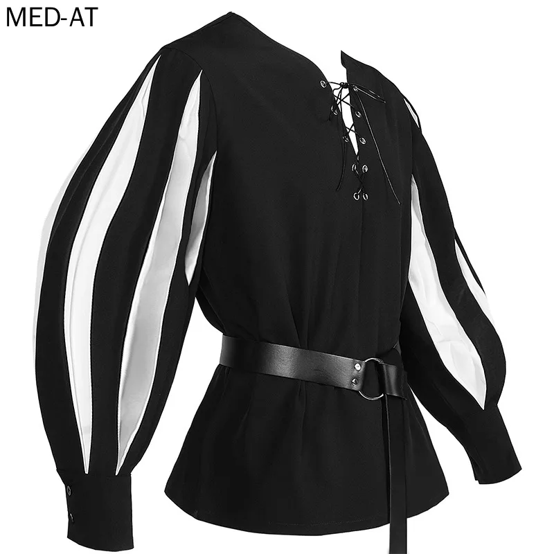 Belted Shirt Dress - ชุดคอสเพลย์ยุคกลางสำหรับผู้ชาย เสื้อคลุมนักรบอัศวินฮาโลวีน พร้อมเข็มขัด ชุดเลนสควีเน็ต ชุดเล่นบทบาทสมมติแบบไวกิ้ง ชุดโจรสลัด