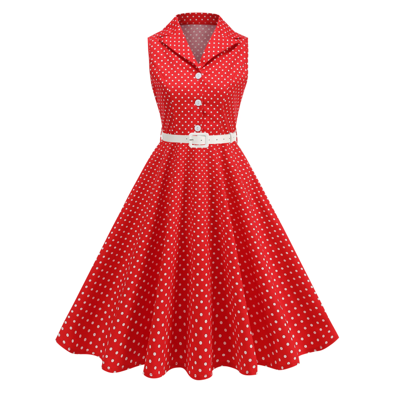 Women'S Fashion In The 1950S - 1950s สไตล์การศึกษากฝรั่งเศสย้อนยุคคิดถึงสง่างามสาวหวานลายจุดไม่มีปกแฟชั่นอารมณ์แขนกุดชุดฤดูร้อน