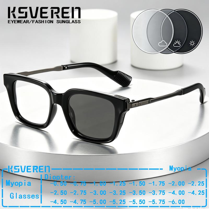 Women'S Fashion Glasses With Clear Lenses - แว่นตาสายตาสั้นเปลี่ยนสีอัตโนมัติทรงสี่เหลี่ยม ดีไซน์หรูหรา แฟชั่นสำหรับผู้ชายและผู้หญิง เลนส์ใส ป้องกันแสงแดด พร้อมรับตัดเลนส์สายตา