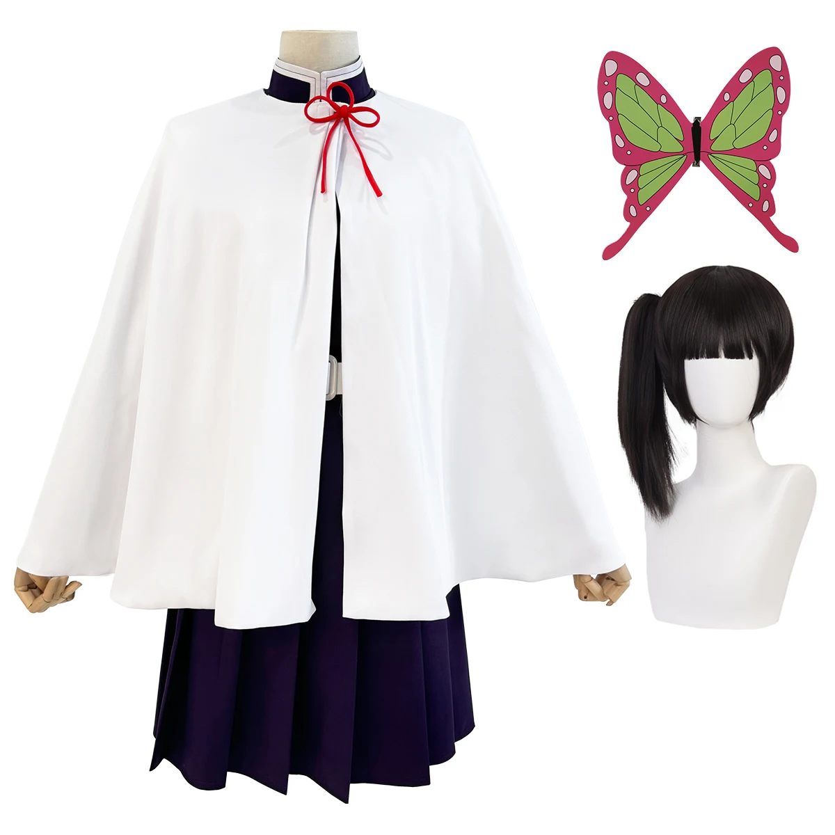 Belted Shirt Dress - โฮโลอน อนิเมะ ซึยูริ คานาโอะคอสเพลย์ชุดวิกผมเย็บปักถักร้อยสีม่วงกระโปรงสีขาวเสื้อคลุมเข็มขัดคอสฮาโลวีนของขวัญคริสต์มาส