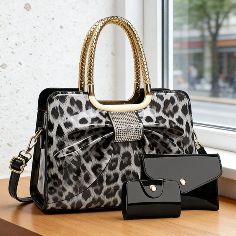 Crossbody Bag Women - กระเป๋าผู้หญิงลายเสือดาวผูกโบว์ผีเสื้อ, กระเป๋าสะพายไหล่ทำจากวัสดุ PU คุณภาพสูง, กระเป๋าสะพายข้างความจุขนาดใหญ่