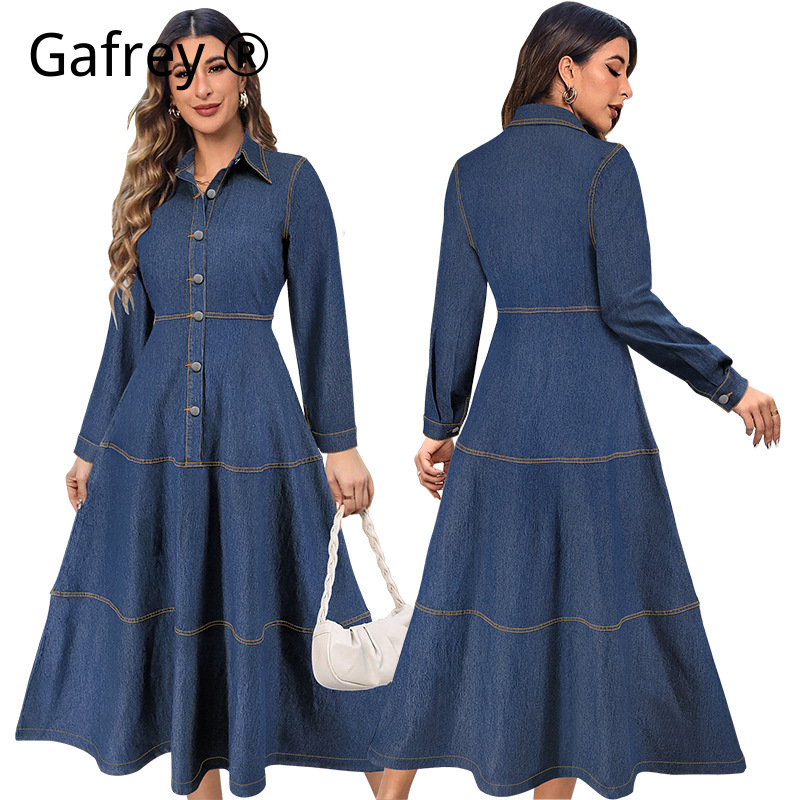 เดรสยีนส์แฟชั่นใหม่ แขนยาว ปกเ - Belted Shirt Dress บทวิจารณ์และราคา