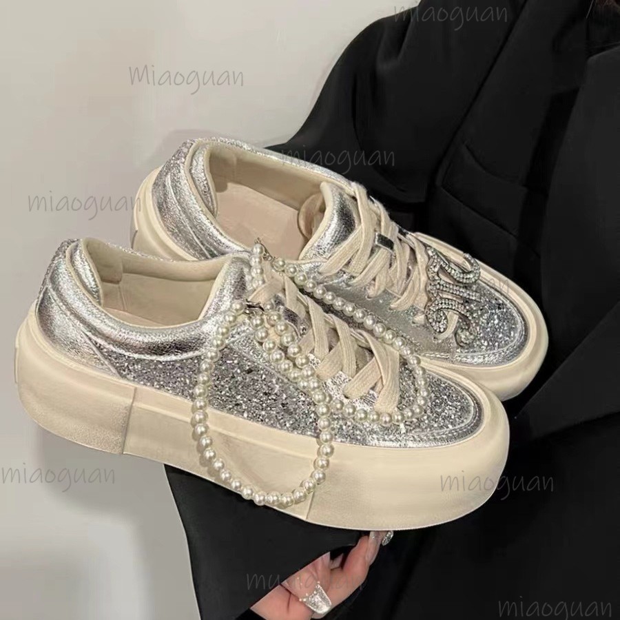 รองเท้าพื้นหนาประดับมุกสำหรับผ - Sneakers Fashion Women บทวิจารณ์และราคา