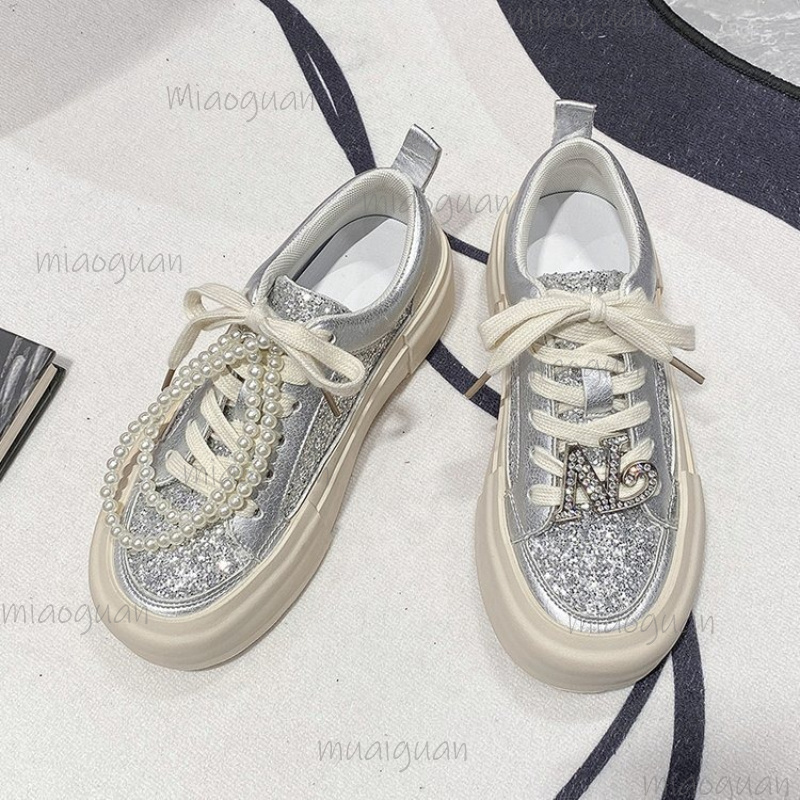 รองเท้าพื้นหนาประดับมุกสำหรับผ - Sneakers Fashion Women บทวิจารณ์และราคา