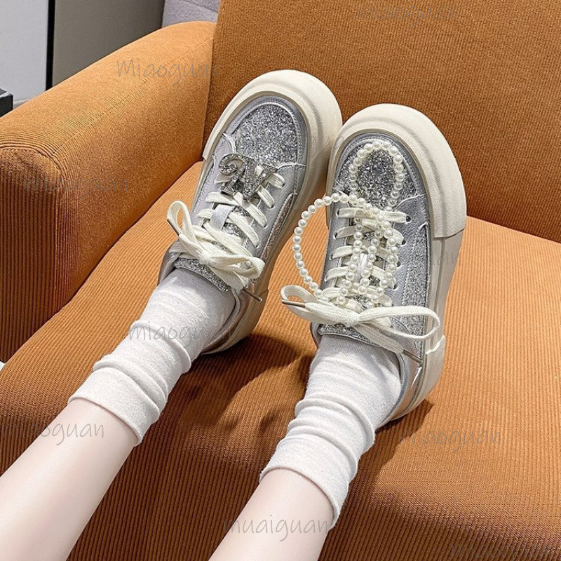 รองเท้าพื้นหนาประดับมุกสำหรับผ - Sneakers Fashion Women บทวิจารณ์และราคา