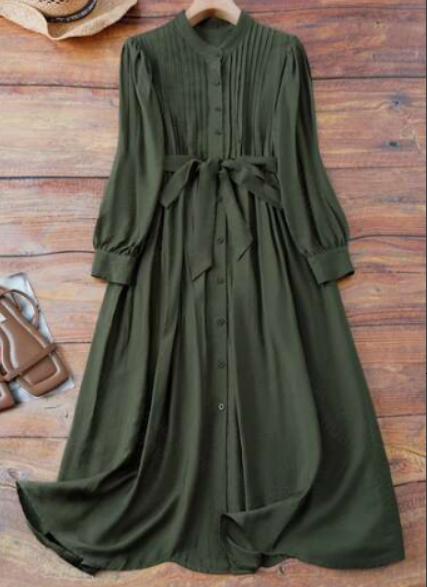 เดรสเชิ้ตยาวทรงพลีทสีเขียวขี้ม - Belted Shirt Dress บทวิจารณ์และราคา