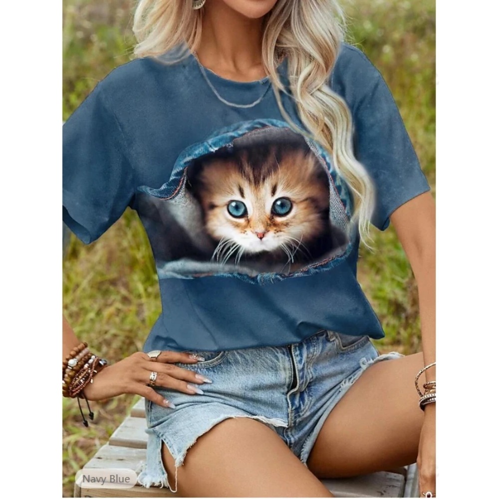 เสื้อยืดลายแมวน่ารัก พิมพ์ลาย  - Women'S Fashion Designer Clothes บทวิจารณ์และราคา