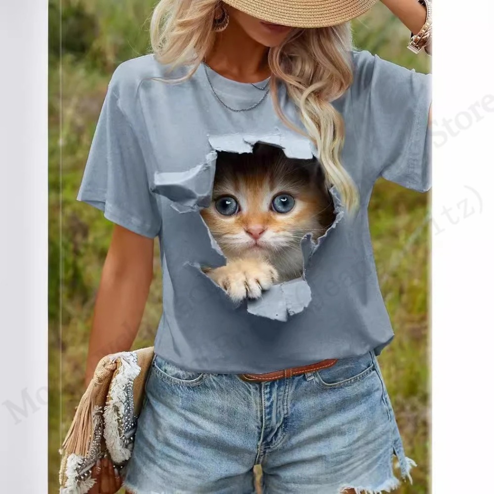 เสื้อยืดลายแมวน่ารัก พิมพ์ลาย  - Women'S Fashion Designer Clothes บทวิจารณ์และราคา