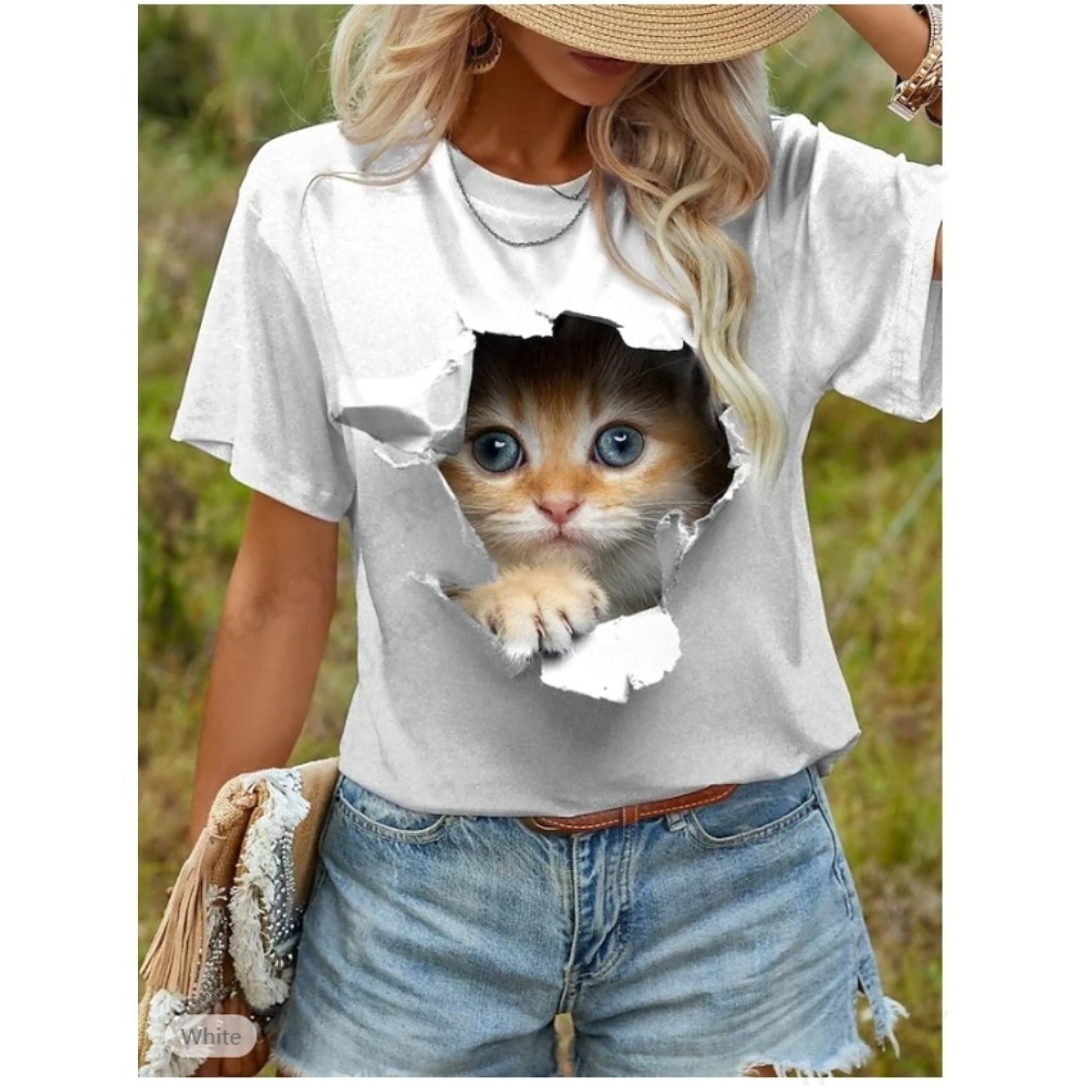 เสื้อยืดลายแมวน่ารัก พิมพ์ลาย  - Women'S Fashion Designer Clothes บทวิจารณ์และราคา