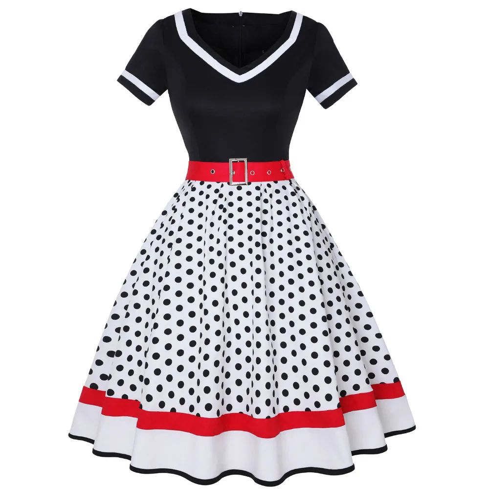 เดรสวินเทจคอวีแขนสั้นทรงสวิงสไ - Women'S Fashion In The 50S บทวิจารณ์และราคา