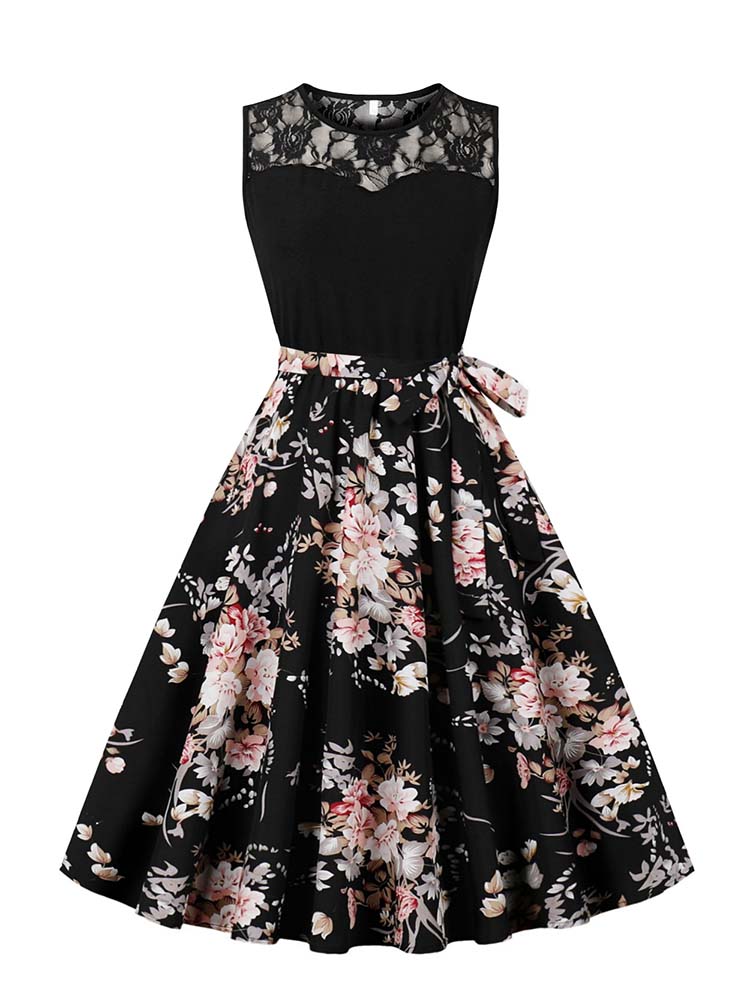 Elegant High เอวแขนกุดจีบ Midi - Women'S Fashion In The 50S บทวิจารณ์และราคา