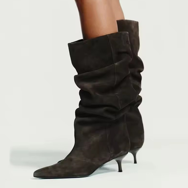 รองเท้าบูทสูงถึงเข่าแบบจีบหนัง - Winter Fashion Women Boots บทวิจารณ์และราคา