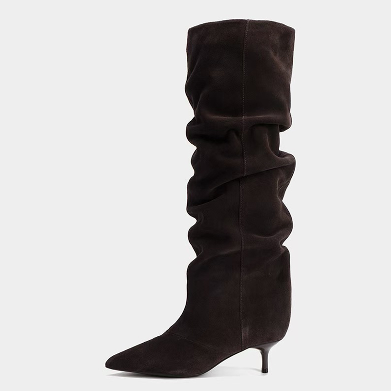 รองเท้าบูทสูงถึงเข่าแบบจีบหนัง - Winter Fashion Women Boots บทวิจารณ์และราคา